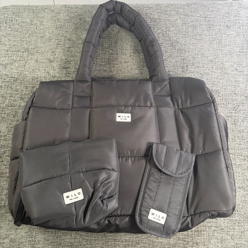 3 pc Wilo Quilted Weekender Travel Black Bag Set